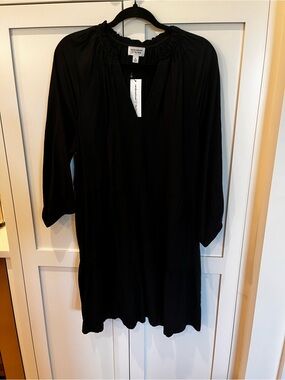 Black Midi Dress with Gathered Neckline